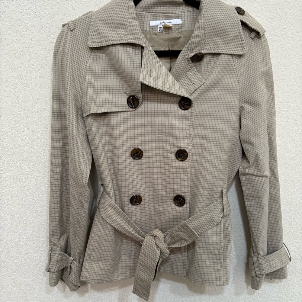 Zara Checkered Tan Trench Coat